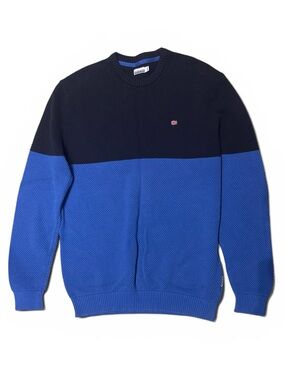 Napapijri Men’s 100% Cotton Colourblock Crewneck Sweater Size 3XL Blue Black